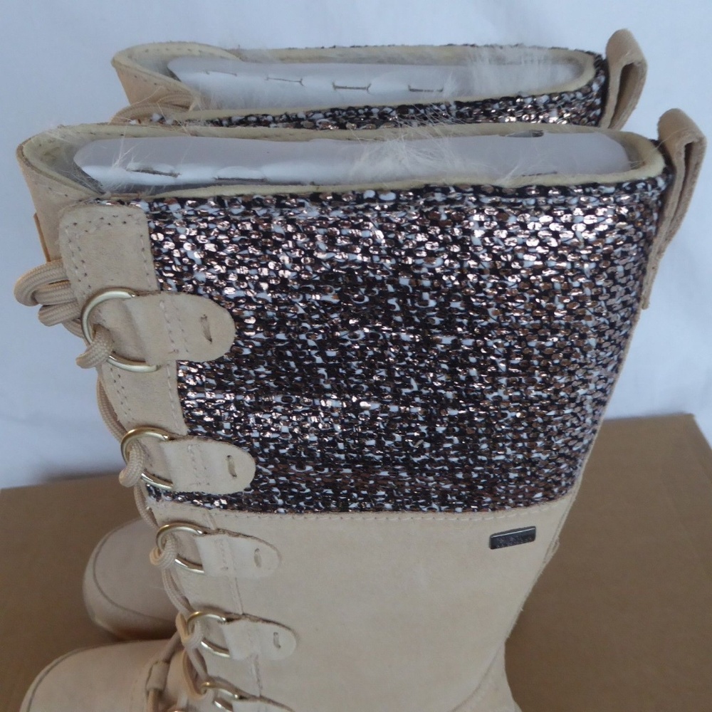 FINAL SALE UGG Atlason Frill Cream Fur Lined Waterproof Suede Boots NEW - Picture 6 of 12